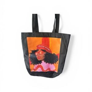 Grayson Threads Black Tote with Orange and Pink Art Panel